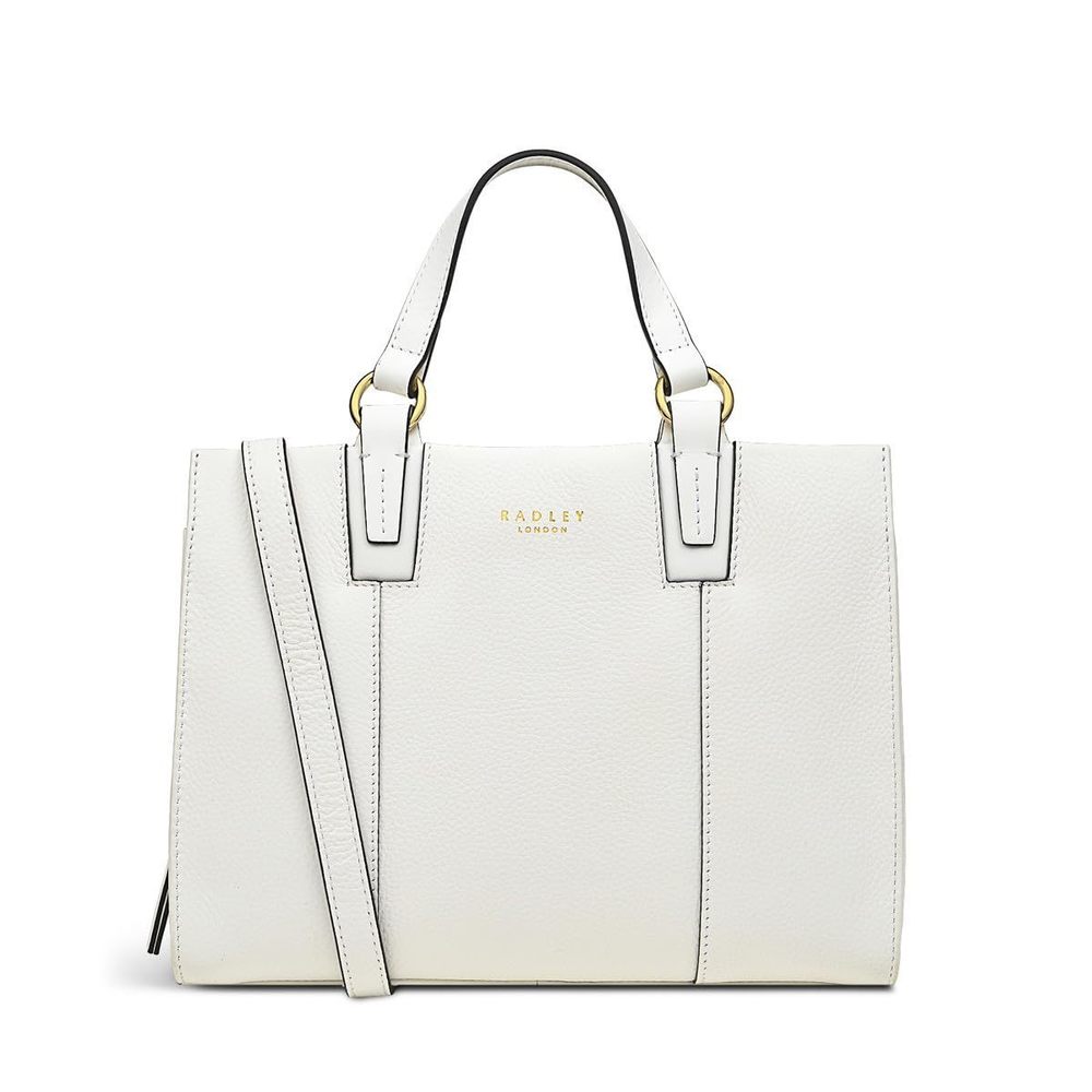 London Bedd Square Small Leather Open Top Satchel Bag, Brht White c: